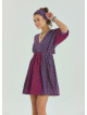 V Neck Elastic Waist Backless Purple Flower Dress 4566